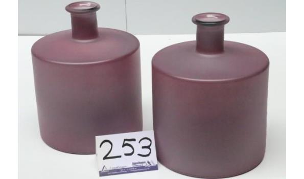 2 decoratieve glazen vazen, old pink mat, afm plm 41x21,5x27,5cm